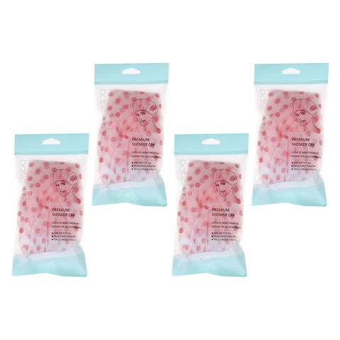 Basicare Premium Shower Cap Peva Pink Spots Bundle of 4 Reusable