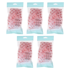 Basicare Premium Shower Cap Peva Pink Spots Bundle of 5 Reusable Durable