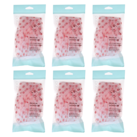 Basicare Shower Cap Peva Pink Spots Bundle of 6 Reusable Waterproof