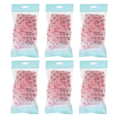 Basicare Shower Cap Peva Pink Spots Bundle of 6 Reusable Waterproof