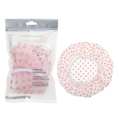 Basicare Premium Shower Cap Peva Pink Spots Durable Reusable Hair Protector