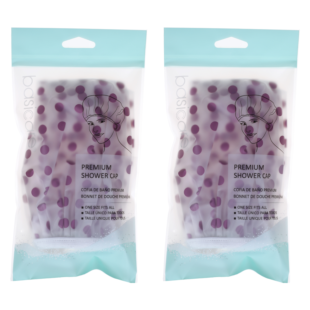 Basicare Premium Shower Cap Peva Purple Spots Reusable Bundle of 2