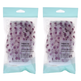 Basicare Premium Shower Cap Peva Purple Spots Reusable Bundle of 2