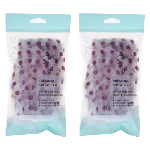 Basicare Premium Shower Cap Peva Purple Spots Reusable Bundle of 2