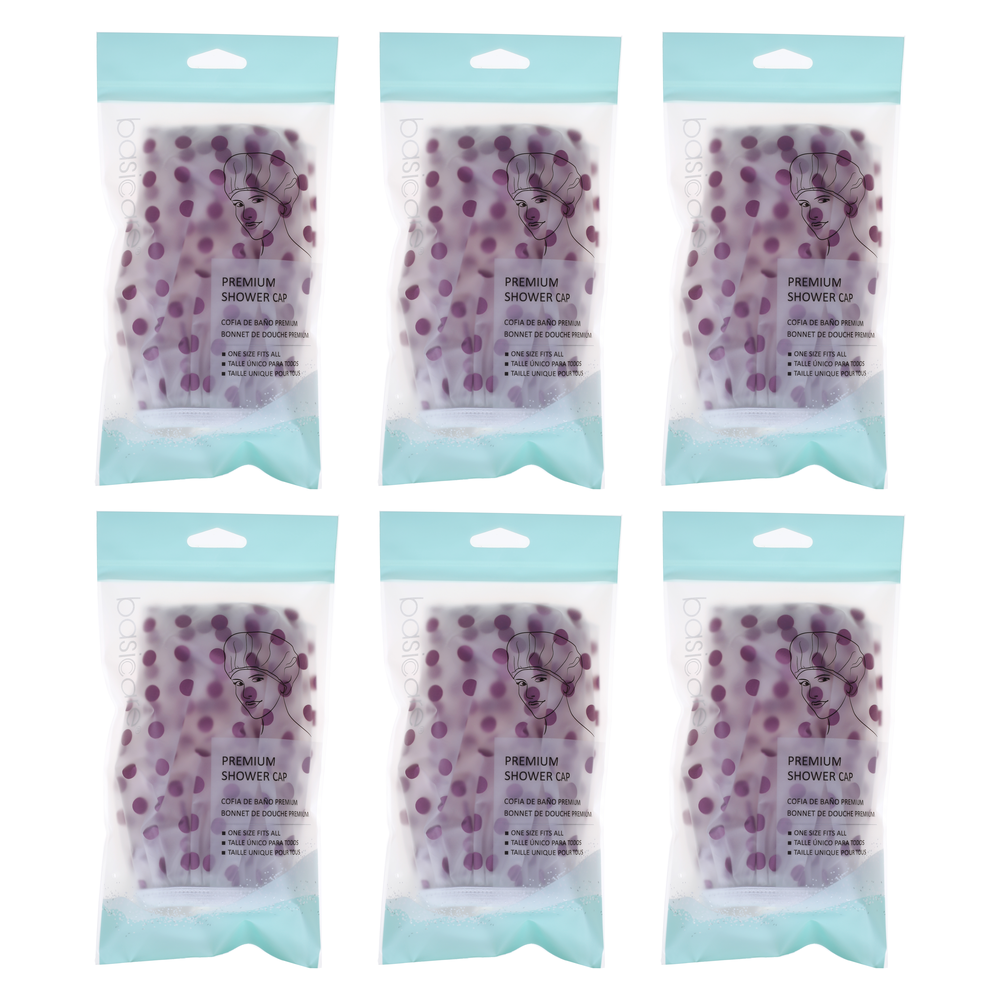 Basicare Shower Cap Purple Spots Reusable Waterproof Bundle of 6