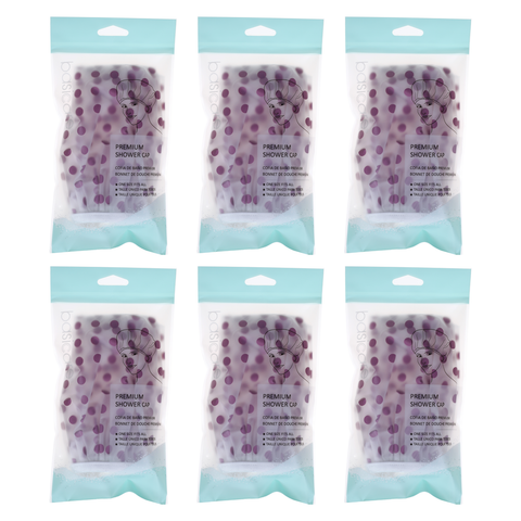 Basicare Shower Cap Purple Spots Reusable Waterproof Bundle of 6