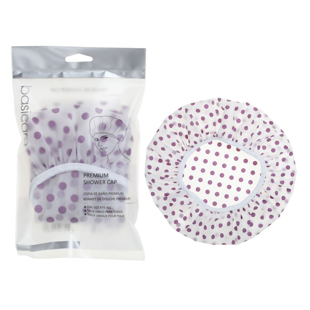 Basicare Premium Shower Cap Peva Purple Spots Durable Reusable Hair Protector
