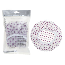 Basicare Premium Shower Cap Peva Purple Spots Durable Reusable Hair Protector