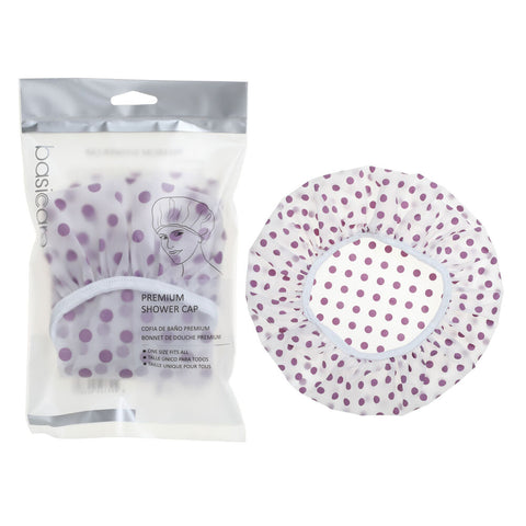 Basicare Premium Shower Cap Peva Purple Spots Durable Reusable Hair Protector