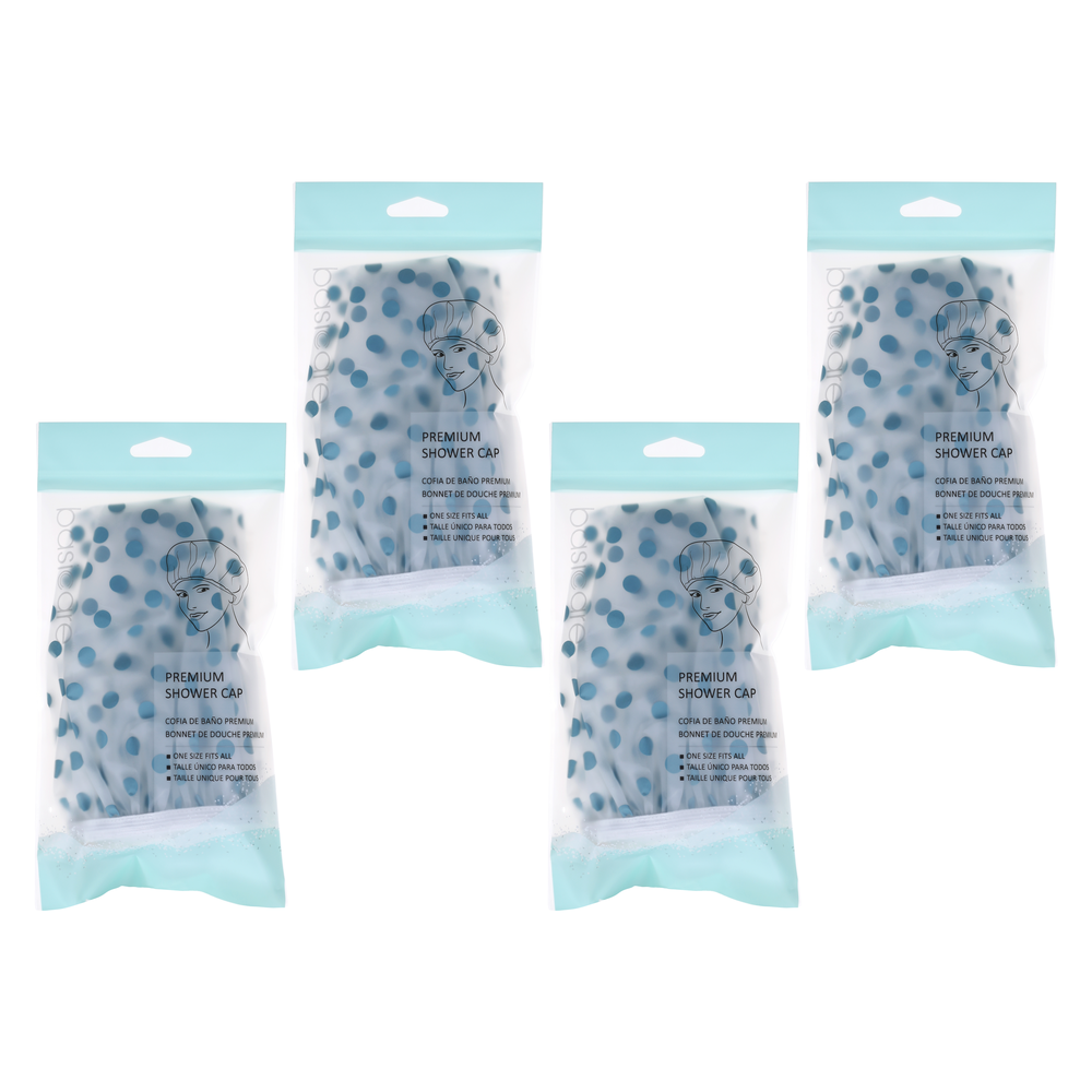 Basicare 4 Pack Premium Shower Cap Peva Blue Spots Reusable Waterproof