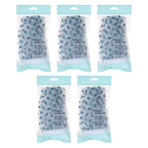 Basicare Shower Cap Blue Spots Pack of 5 Reusable Waterproof PEVA