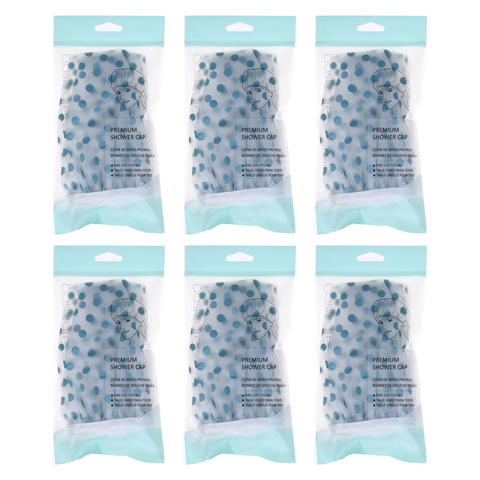 Basicare Premium Waterproof Reusable Shower Cap Blue Spots Bundle of 6