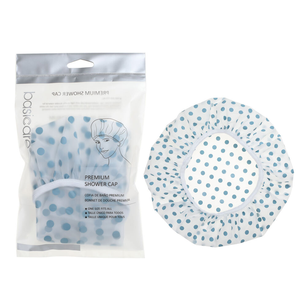 Basicare Premium Shower Cap Peva Blue Spots Waterproof Reusable Hair Protector