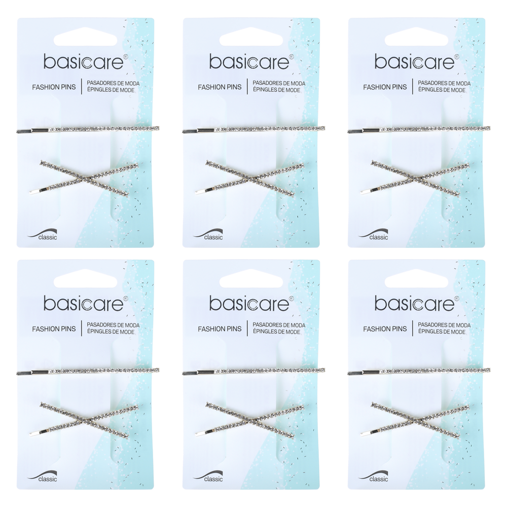 Basicare Bling Hair Clip 2 Pack Bundle of 6 Decorative Hair Clips
