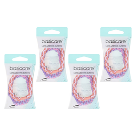 Basicare Plaited Elastic Hair Bands Pink Purple 4 Pack Bundle Long Lasting