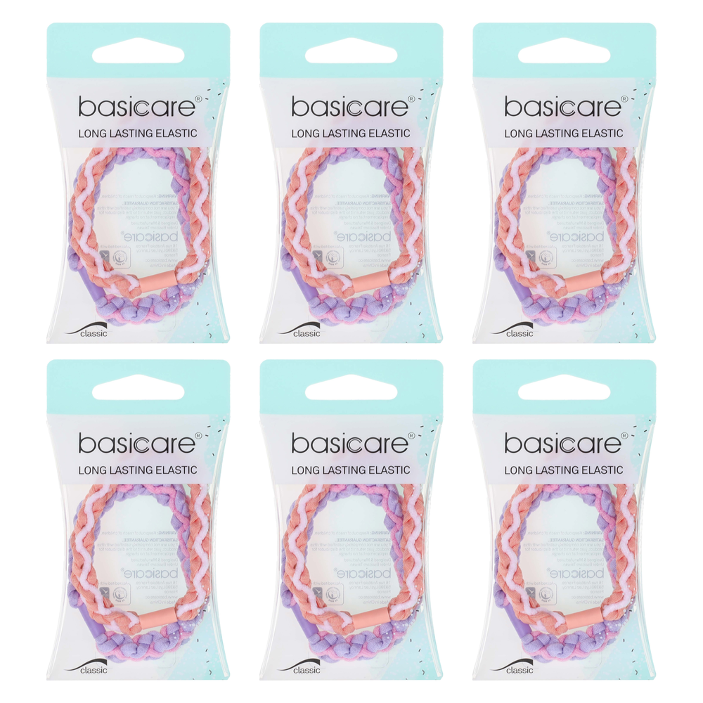 Basicare Plaited Elastic Hair Bands Pink Purple Bundle of 6