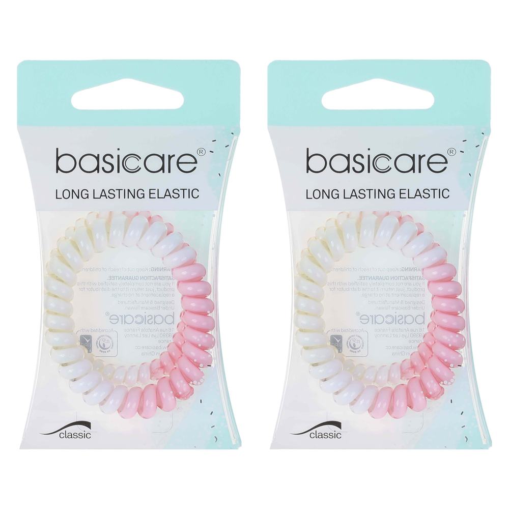 Basicare Spiral Hair Elastic 2 Pack Bundle of 2 Gentle Hold Hair Ties