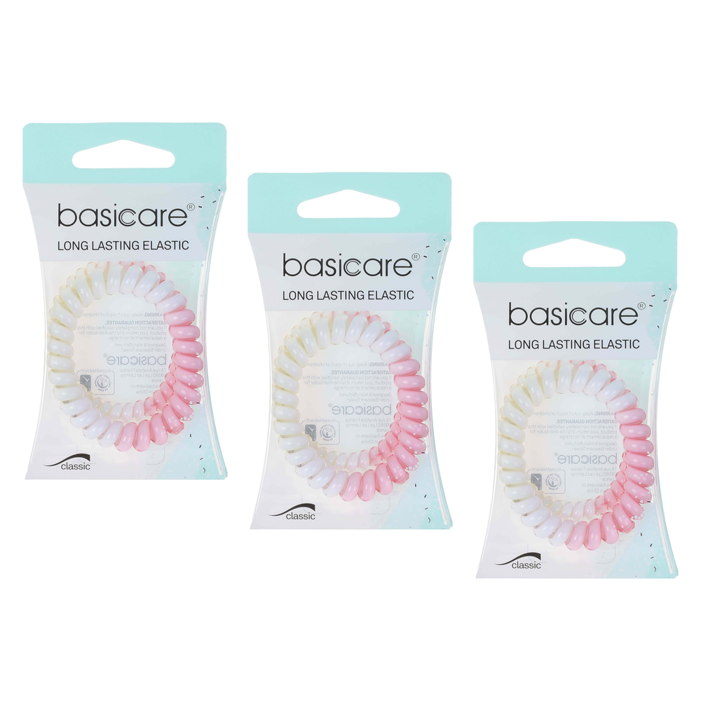 Basicare Spiral Hair Elastic Gentle Hold 2 Pack Bundle of 3