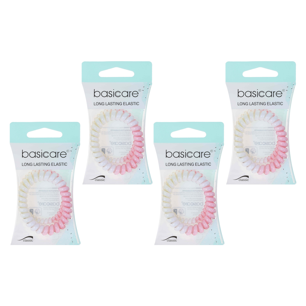 Basicare Spiral Hair Elastics Bundle of 4 Gentle Hold No Crease