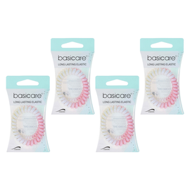 Basicare Spiral Hair Elastics Bundle of 4 Gentle Hold No Crease