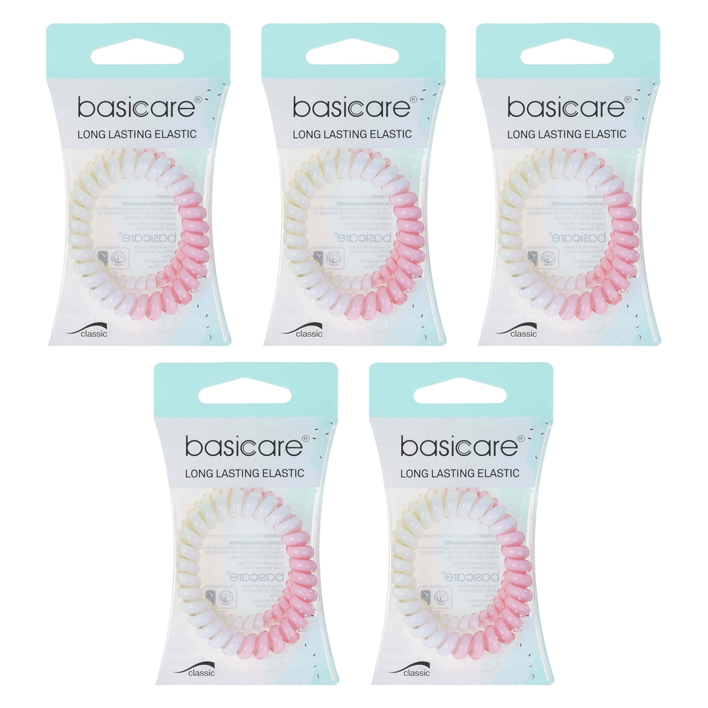 Basicare Spiral Hair Elastics 5 Pack Gentle Hold No Crease Hair Ties