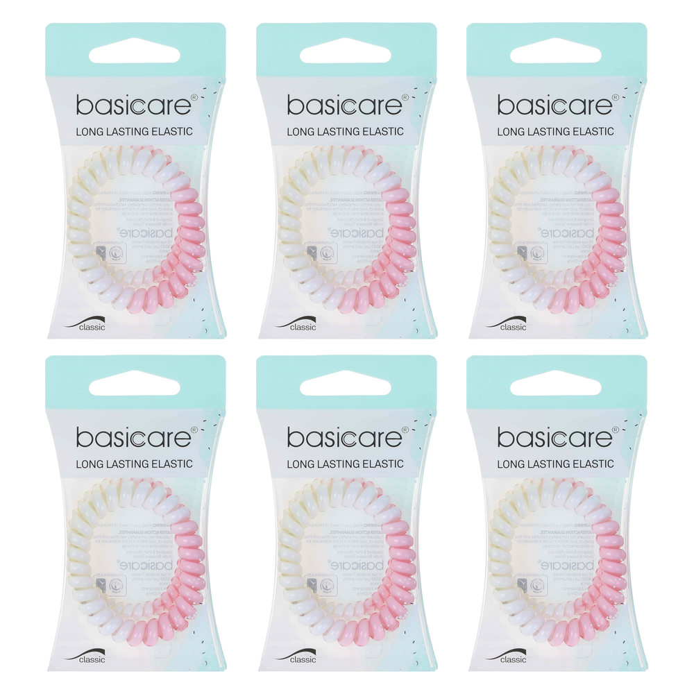 Basicare Spiral Hair Elastic Bundle of 6 Gentle Hold No Crease Hair Ties