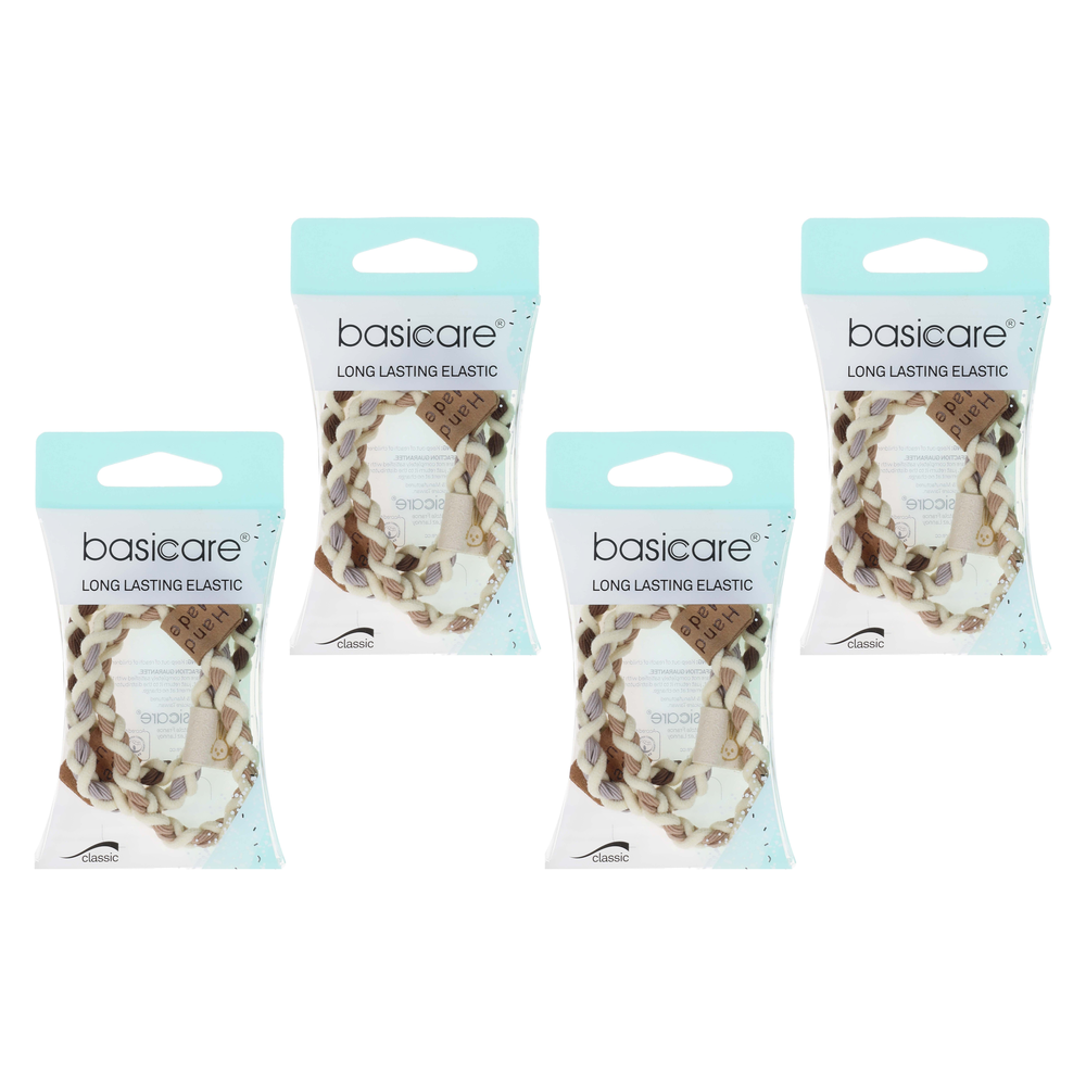 Basicare Handmade Plaited Elastic Hair Bands Bundle of 4 Long Lasting