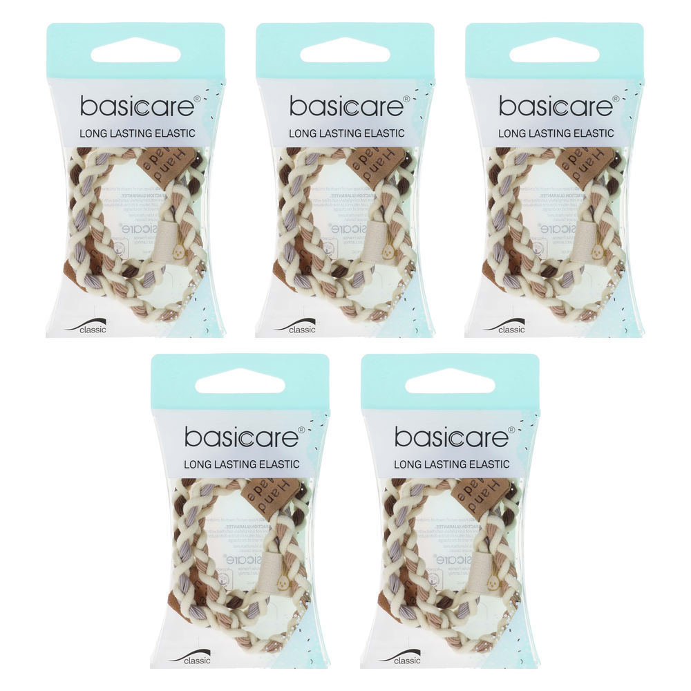 Basicare Handmade Plaited Elastic Hair Bands 5 Pack Long Lasting