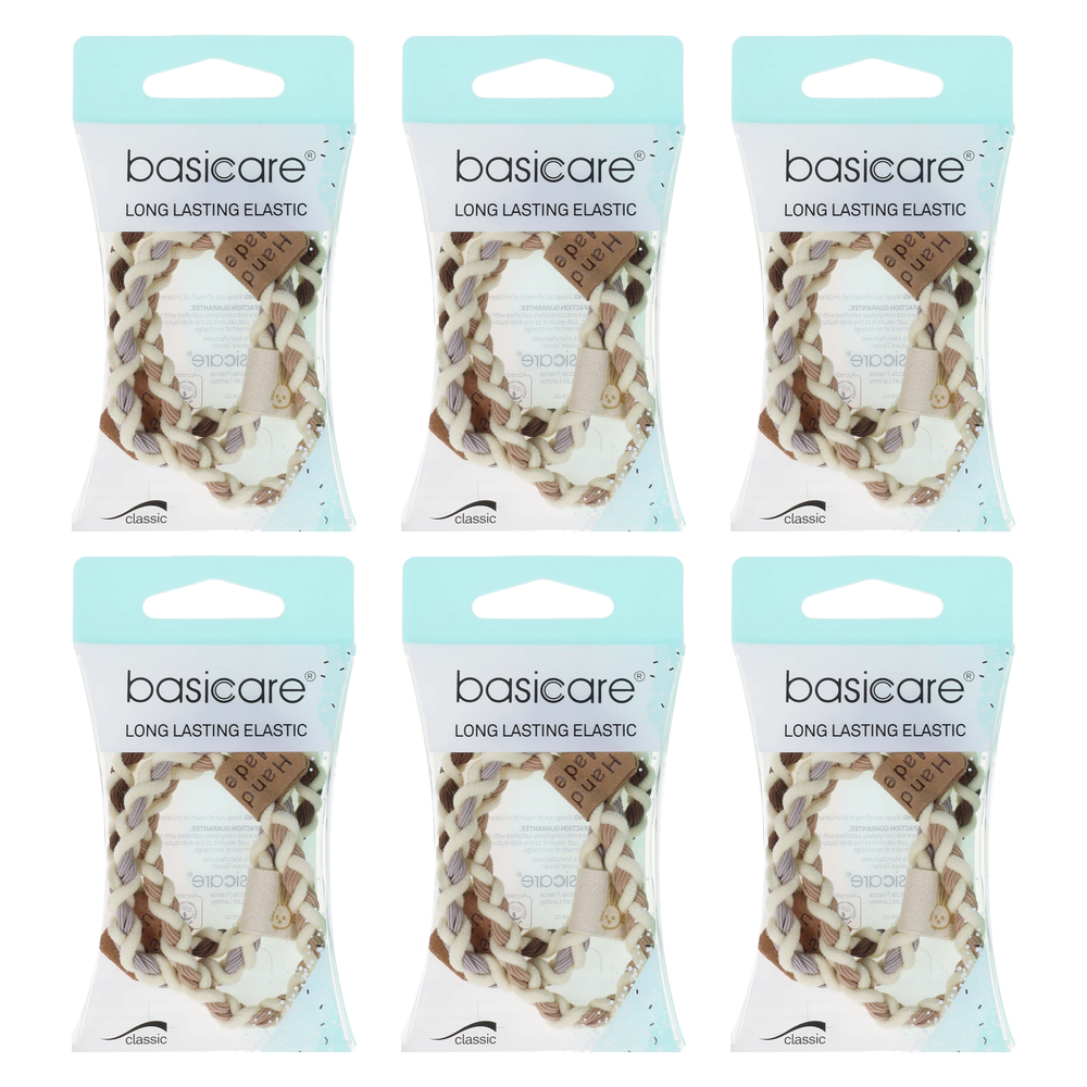 Basicare Handmade Plaited Elastic Hair Bands Bundle of 6 Long Lasting