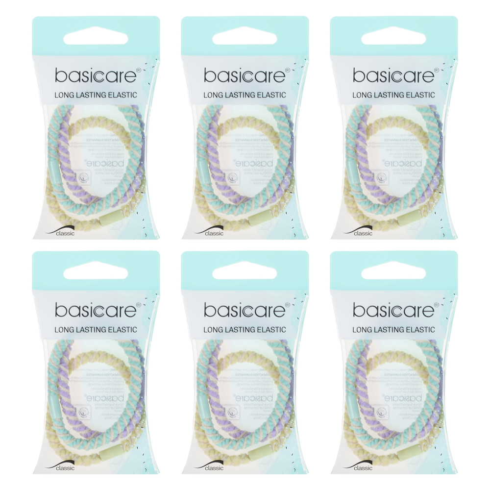 Basicare Pastel Elastic Hair Bands 6 Pack Bundle Hair Ties Soft Stretch
