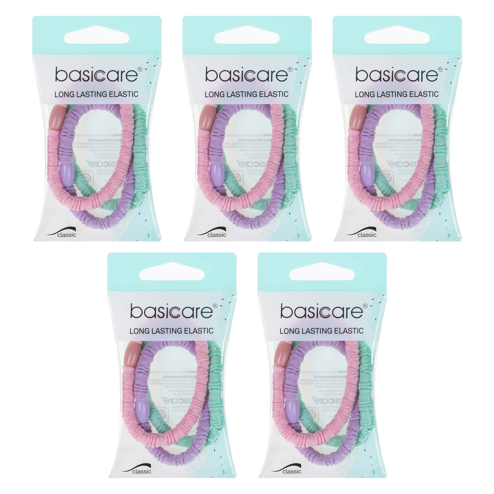 Basicare Pastel Elastic Hair Bands With Bead 3 Pack Bundle of 5
