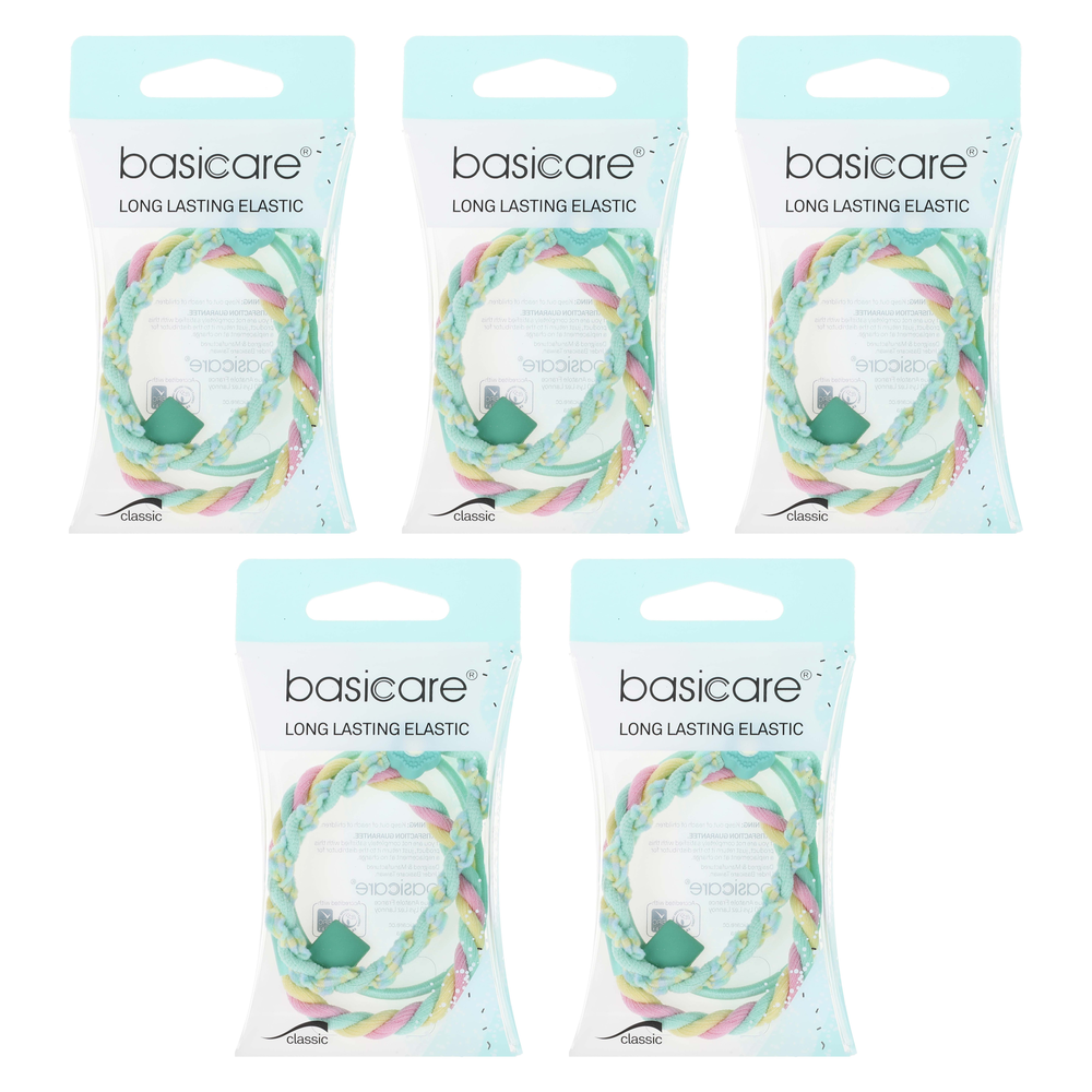 Basicare Elastic Hair Bands Light Mint Bundle of 5 Long Lasting