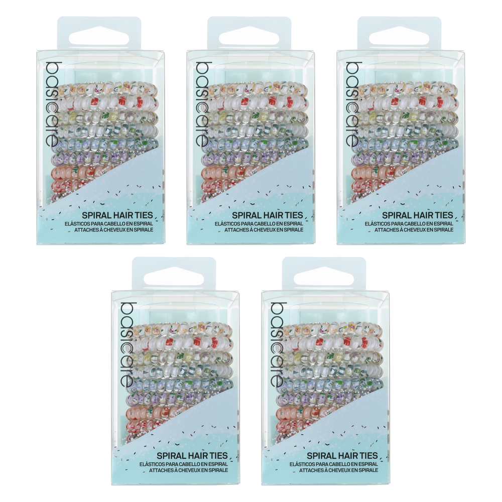 Basicare Floral Spiral Hair Elastic Bundle of 5 Gentle Hold Hair Ties