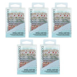 Basicare Floral Spiral Hair Elastic Bundle of 5 Gentle Hold Hair Ties