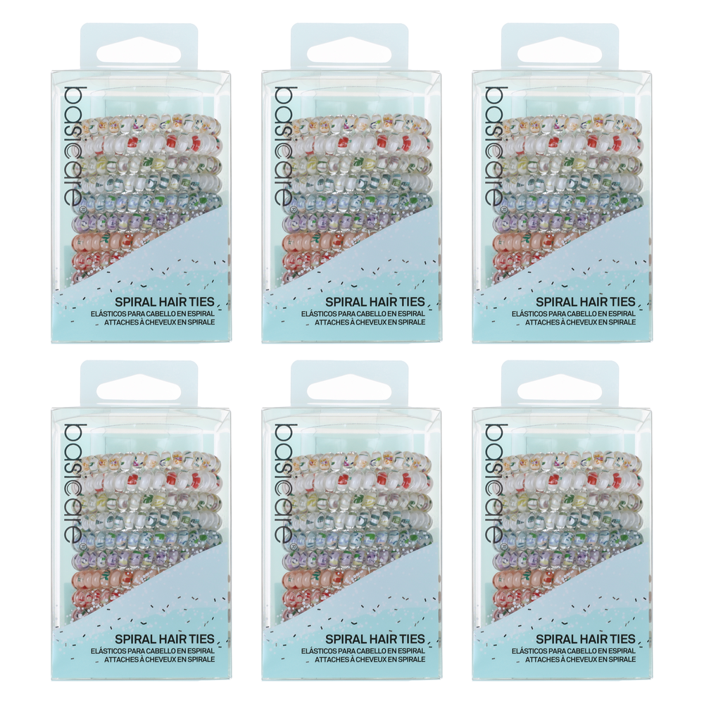 Basicare Floral Spiral Hair Elastics 6 Pack Bundle Gentle Hold