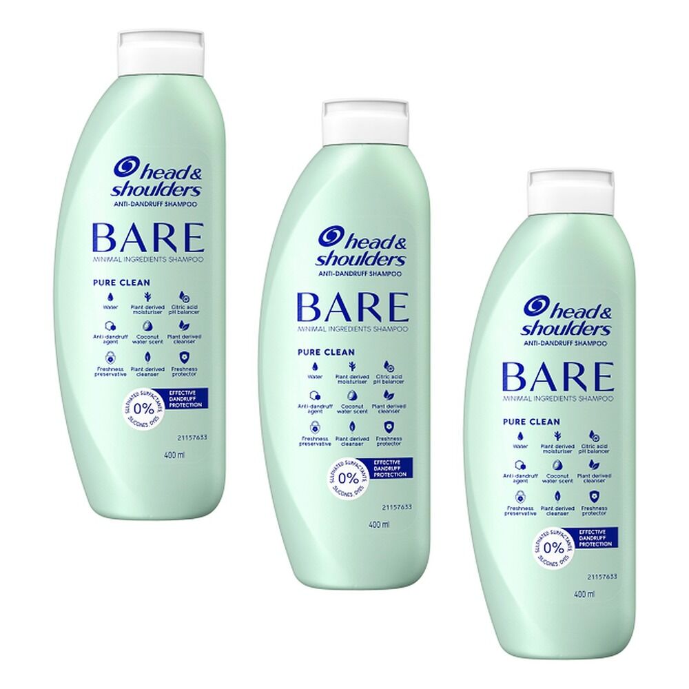 Head & Shoulders BARE Pure Clean Anti-Dandruff Shampoo 400mL Pack of 3