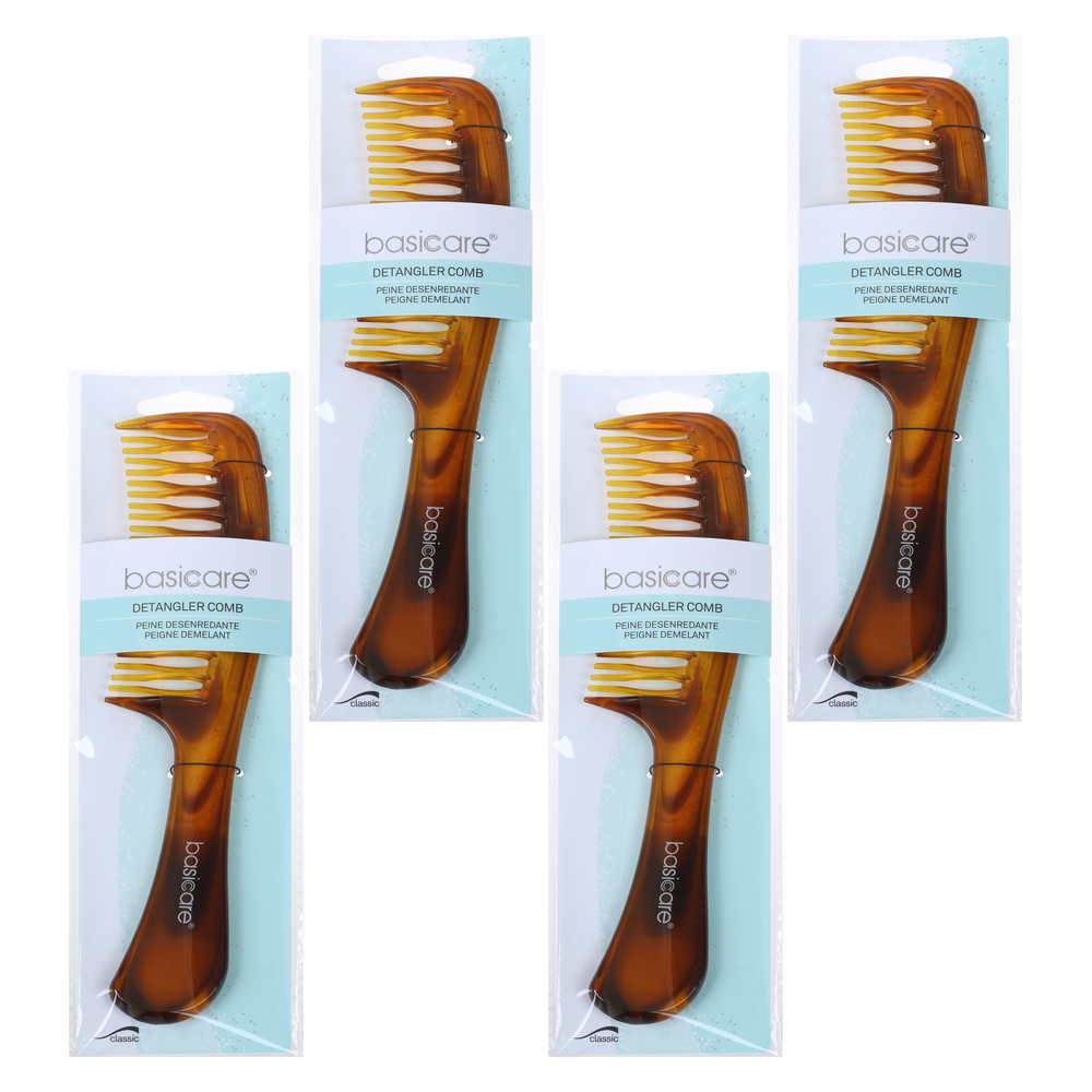 Basicare Hair Comb Brush Detangler 22cm Bundle of 4 Smooth Styling Frizz Control