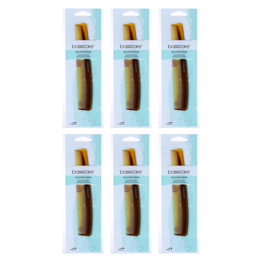 Basicare Mens Hair Comb Military 18cm 6 Pack Bundle