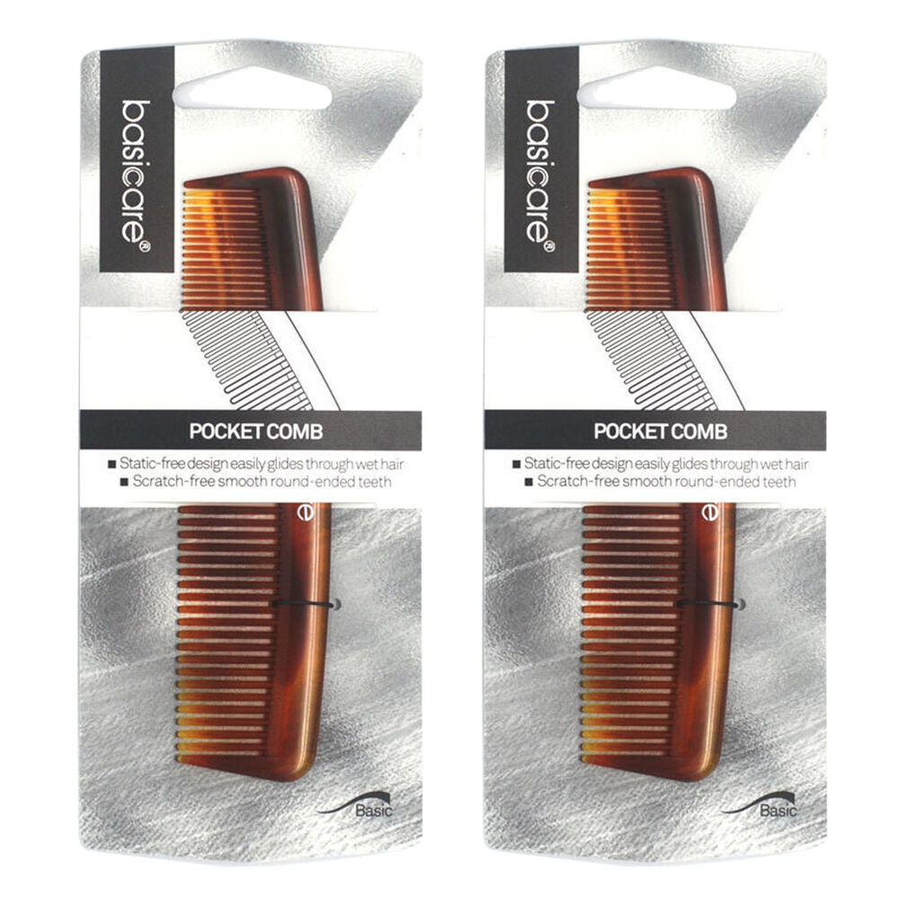 Basicare Pocket Hair Comb 12.2cm Fine Tooth 2 Pack for Fine to Medium Hair