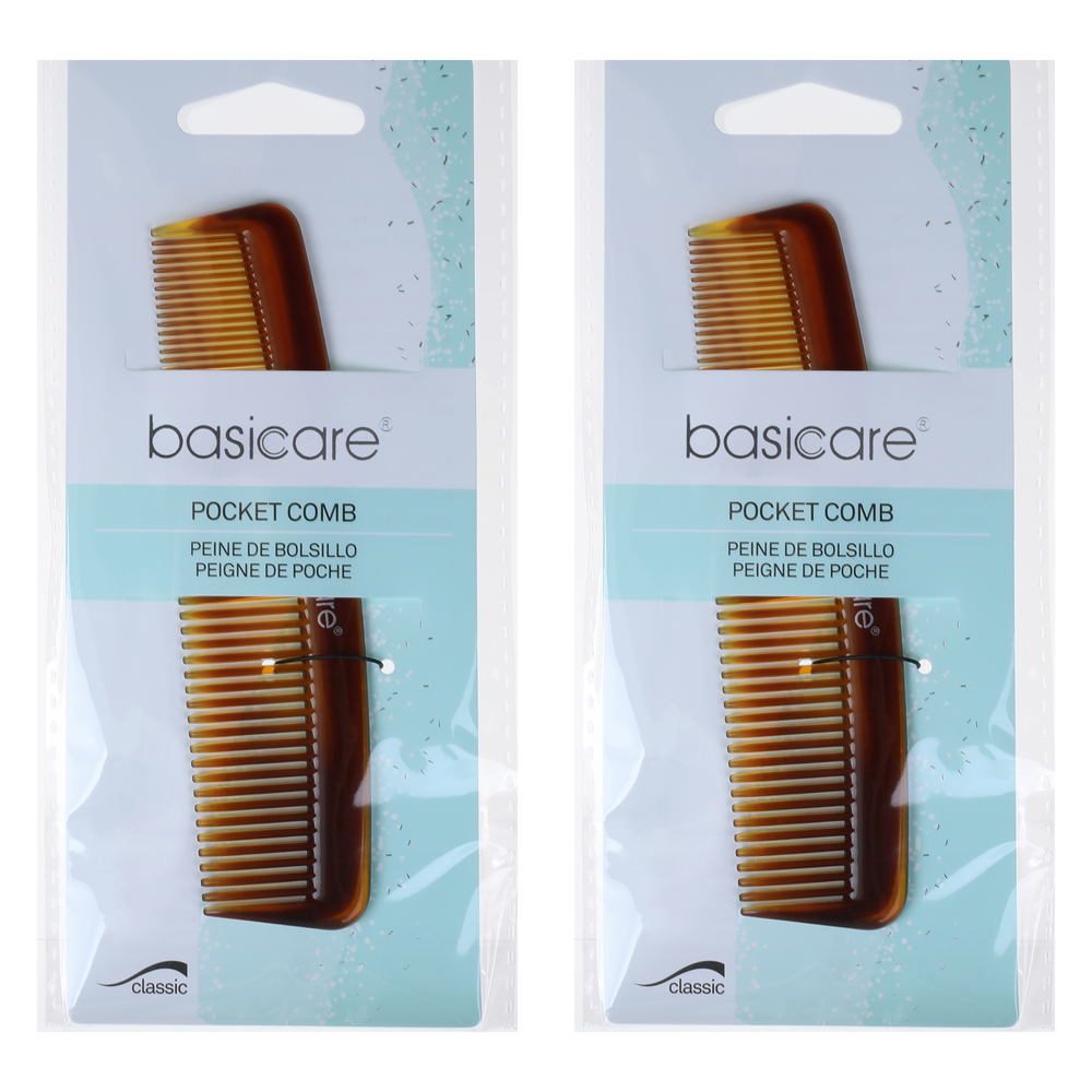 Basicare Pocket Hair Comb 12.2cm Fine Tooth 2 Pack for Fine to Medium Hair