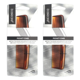 Basicare Pocket Hair Comb 12.2cm Fine Tooth 2 Pack for Fine to Medium Hair