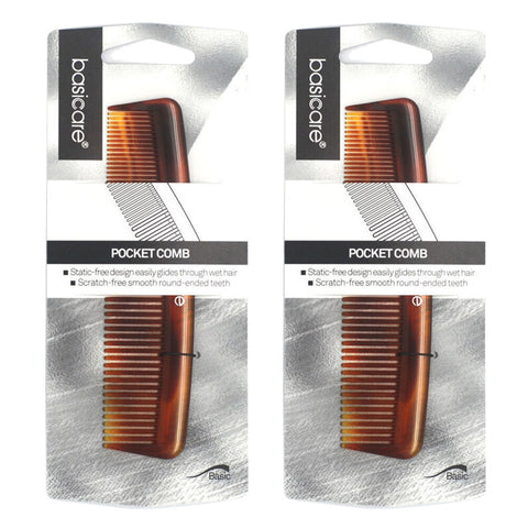 Basicare Pocket Hair Comb 12.2cm Fine Tooth 2 Pack for Fine to Medium Hair