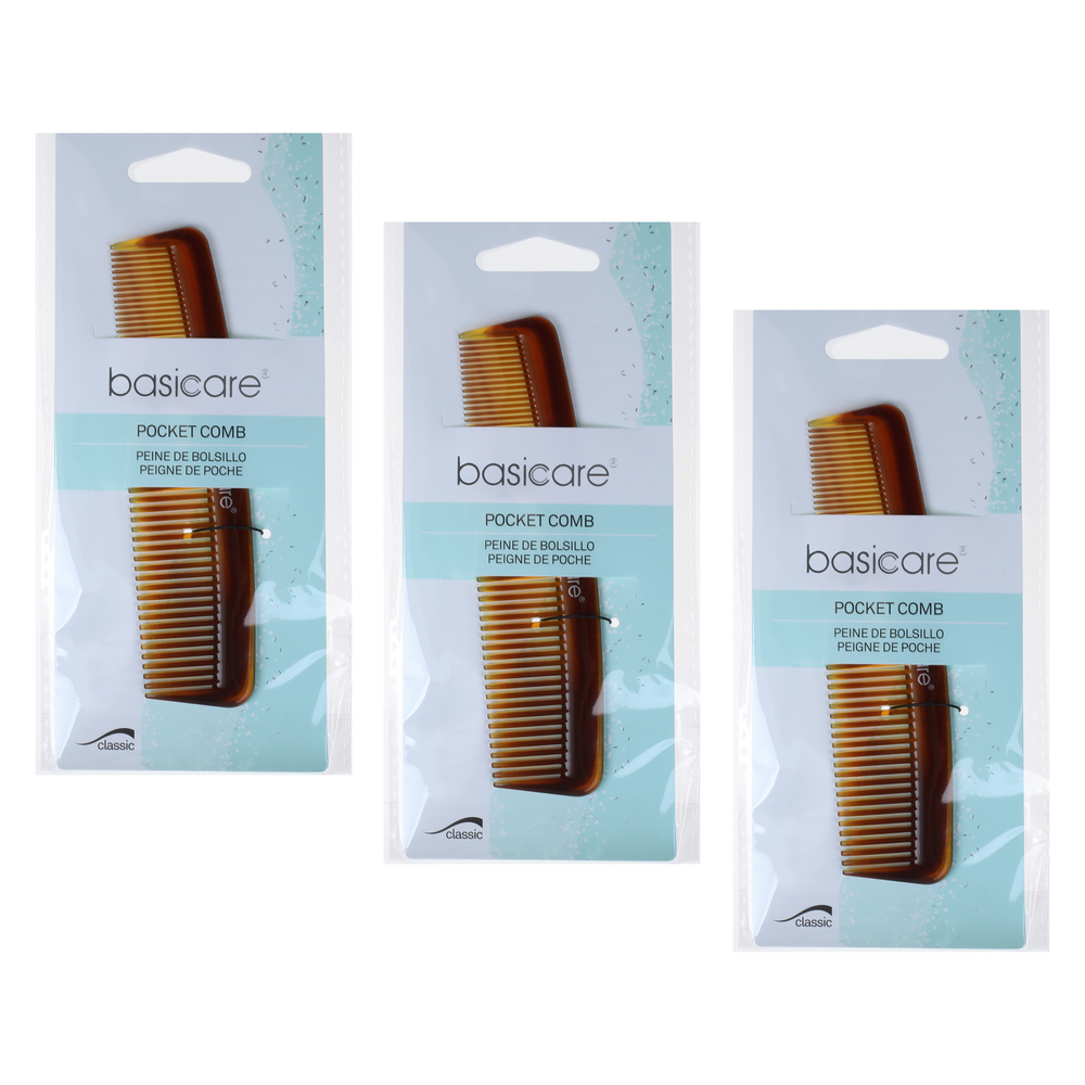 Basicare Pocket Hair Comb 12.2cm Fine Tooth Styling Comb Bundle of 3