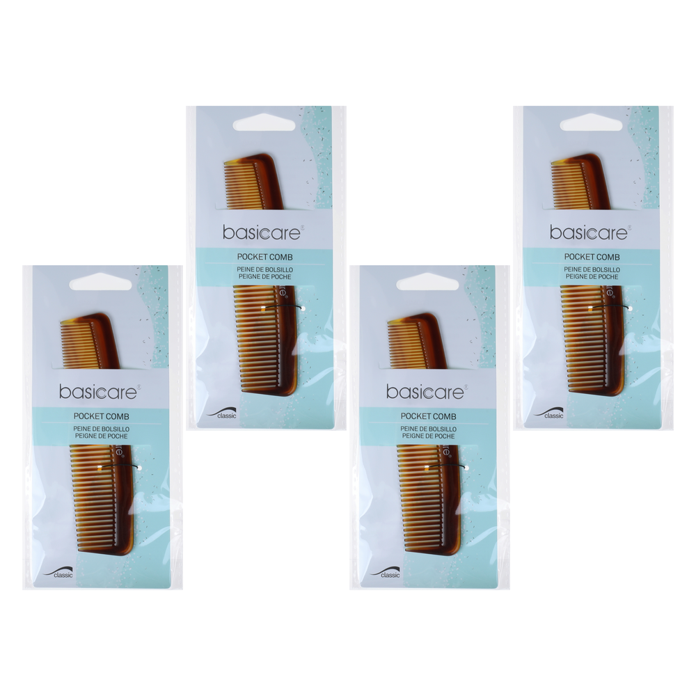 Basicare Pocket Hair Comb 12.2cm Fine Tooth 4 Pack Travel Styling Comb
