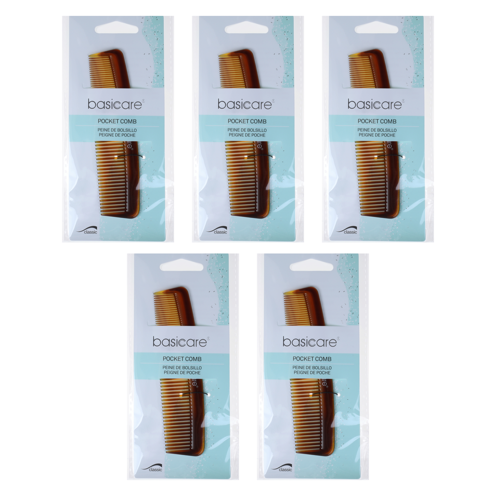 Basicare Pocket Hair Comb 12.2cm Fine Tooth 5 Pack