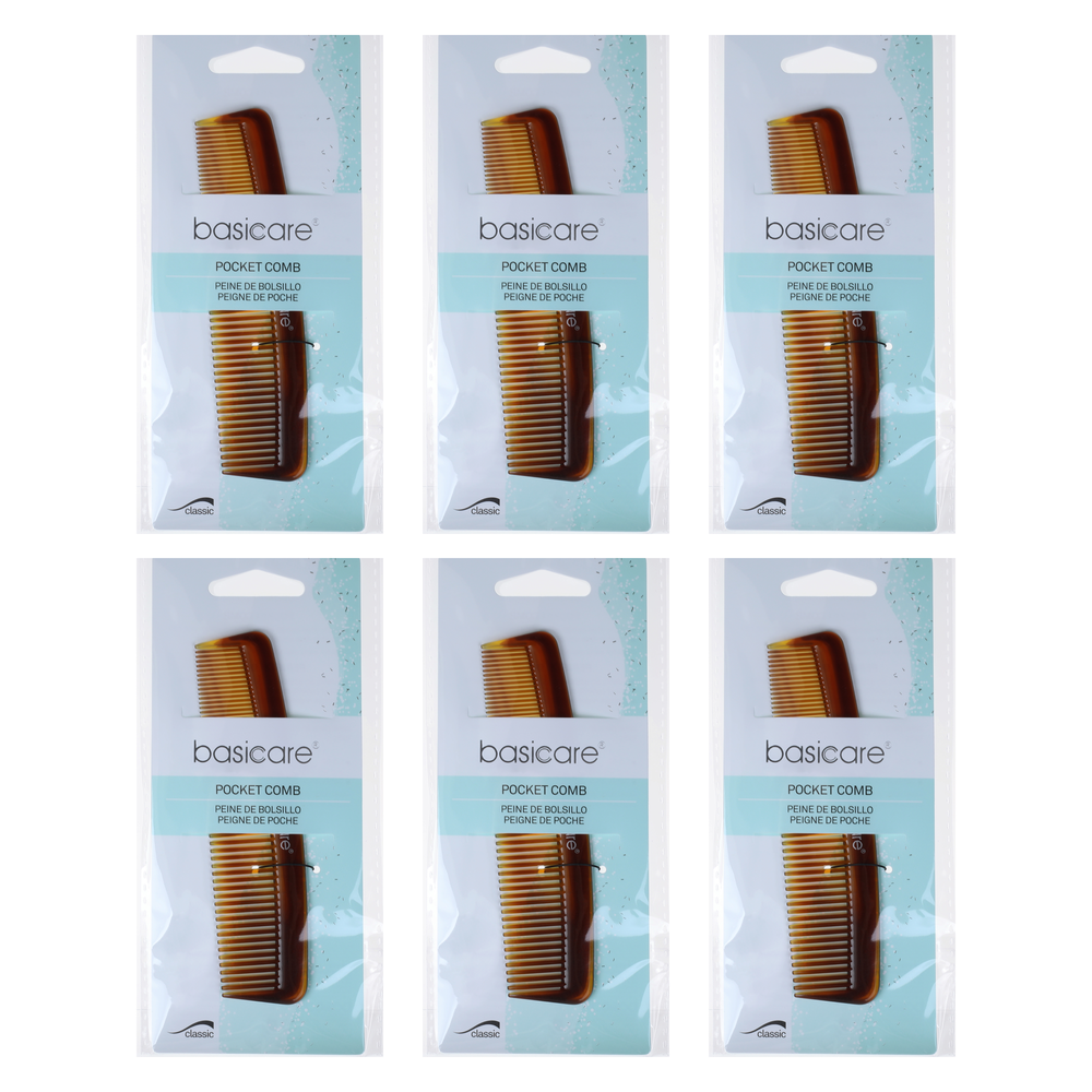 Basicare Pocket Hair Comb 12.2cm Fine Tooth Styling Comb 6 Pack Bundle