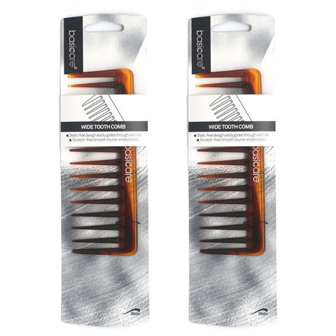 Basicare Wide Tooth Comb 2 Pack for Curly Hair Detangling with Hanger