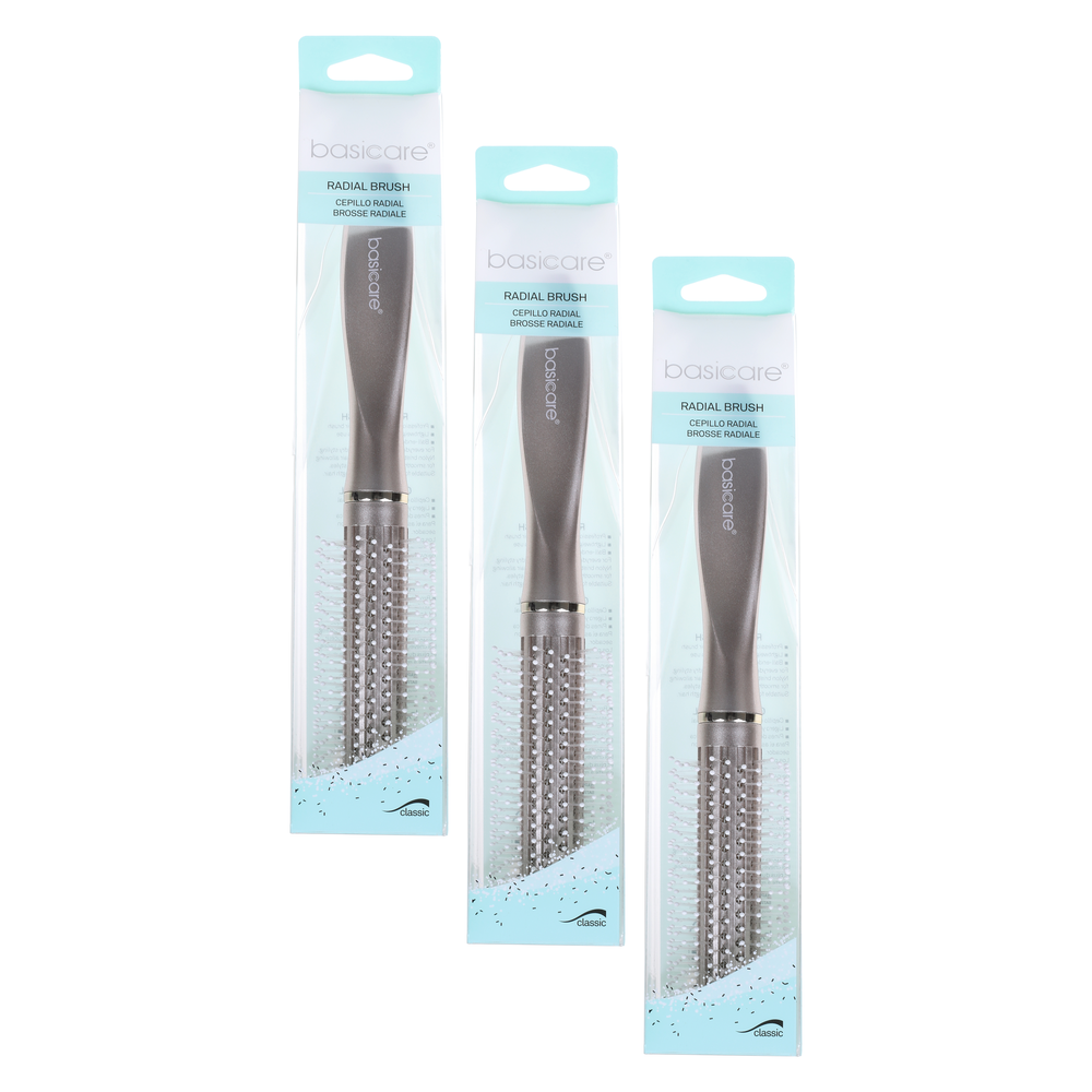 Basicare Round Radial Vent Brush 3 Pack Bundle Ball Tip Pins