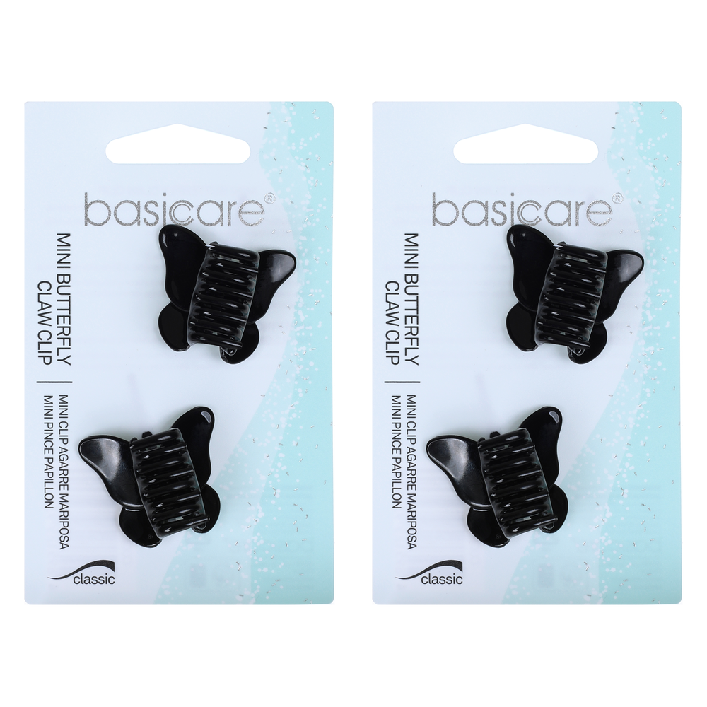 Basicare Black Mini Butterfly Hair Clip Bundle of 2 Secure Hold