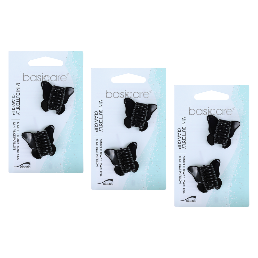 Basicare Black Mini Butterfly Hair Clips Bundle of 3 Secure Stylish Hold